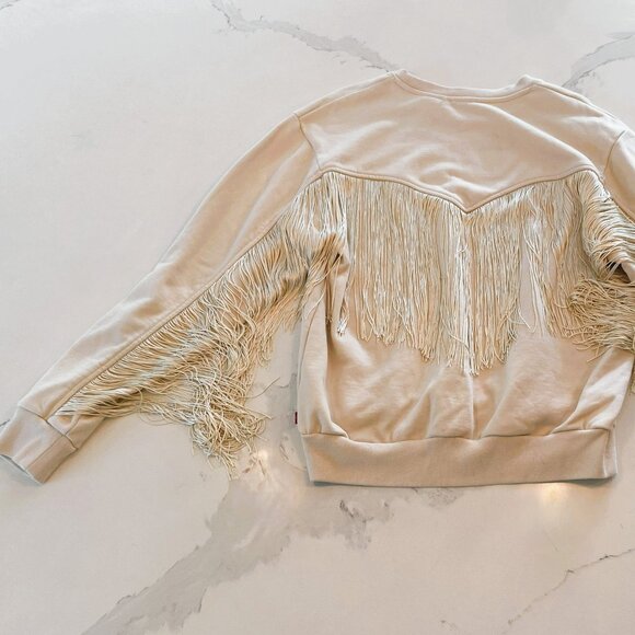 Levi's - Ashely Crewneck Sweatshirt, Western, Fringe Detail, Beige, Size M - Picture 6 of 7